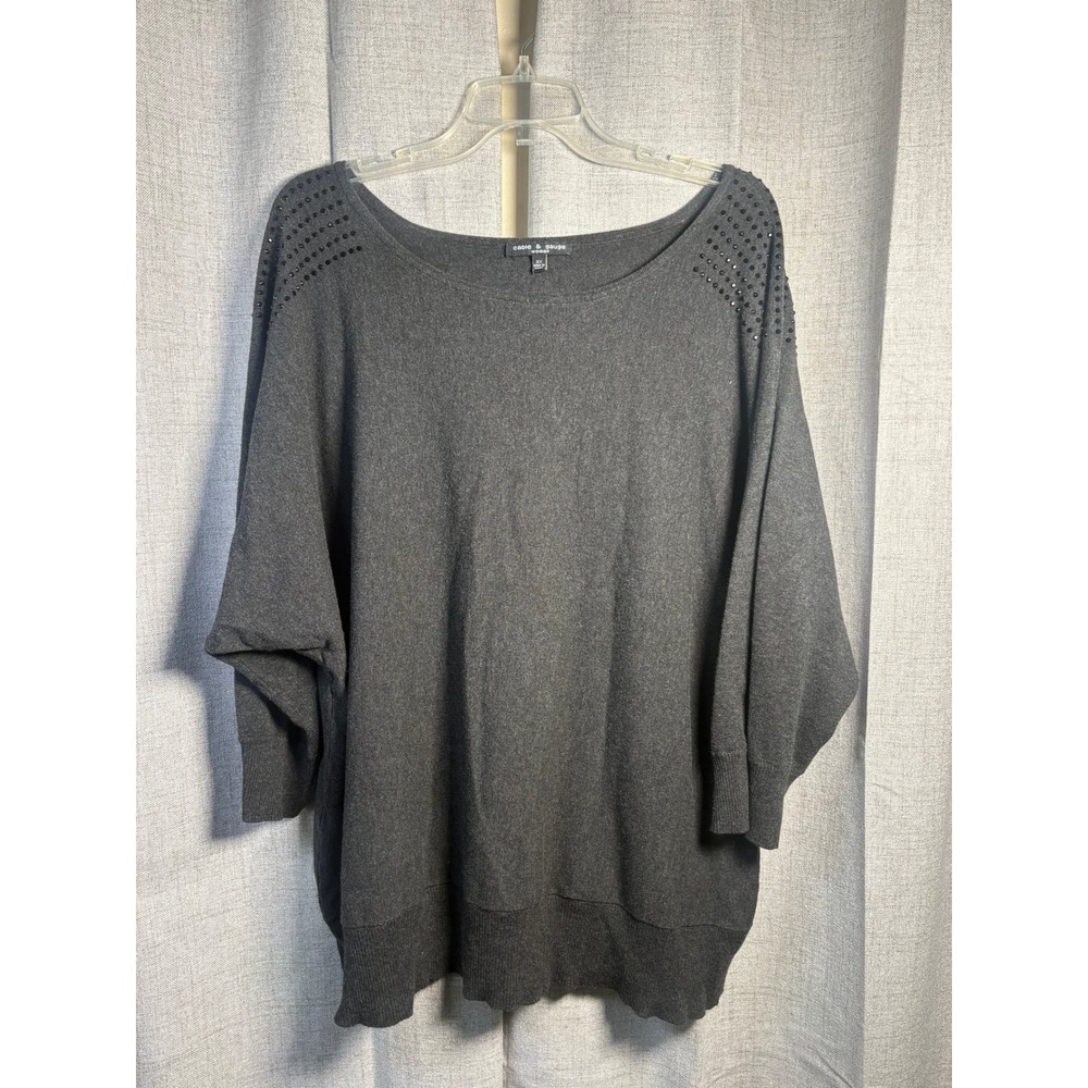Cable & Gauge Woman Gray Studded Shoulder Dolman Sleeve Sweater 3X